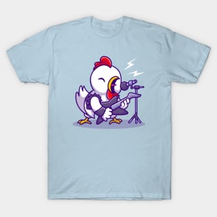 Cute Chicken Rocker With Guitar Cartoon T-Shirt